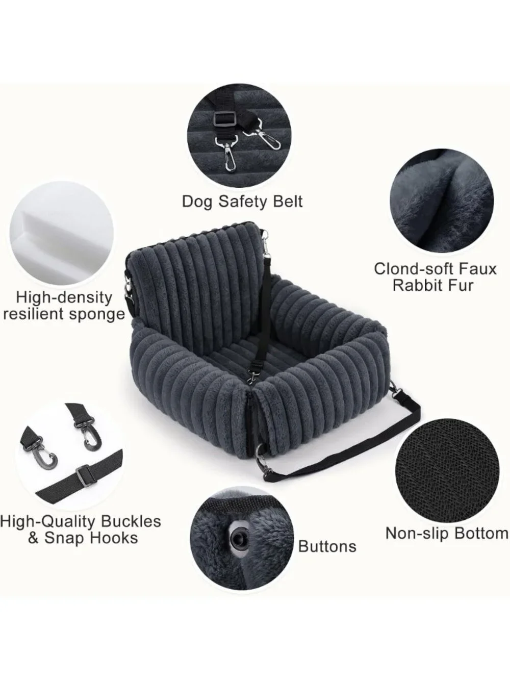 Cozy Dog Car Seat for Small/Medium Dogs, Washable Cover, Travel Bed & Safety